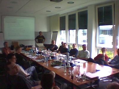 Photo of the attendees in an office at SAP in Walldorf
