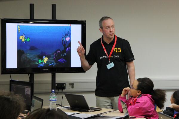 Explaining some facet of our Underwater Scratch project at Manchester CoderDojo
